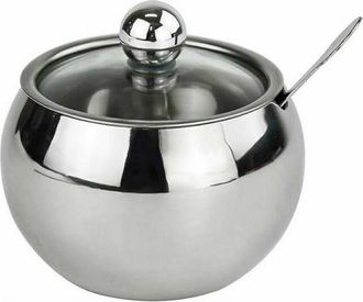 OEM Azucarero De Acero Inoxidable Con Tapa Y Cuchara De Vidrio Transparente, Bote Para Especias Para T&eacute; Con Az&uacute;car Salada