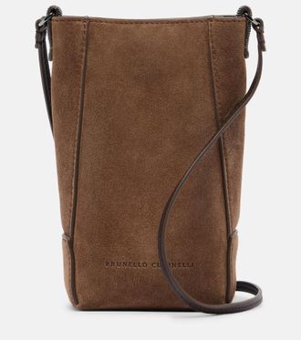 Brunello Cucinelli Bolso para m&oacute;vil Duo Mini de ante con cuentas Monili