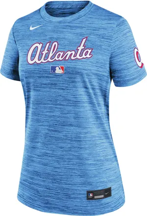 Nike Atlanta Braves Authentic Collection City Connect Velocity Nike Womens Dri-FIT MLB T-Shirt in Blue | 03EY4NAAW-YCQ