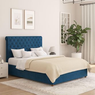 Aspire Home Accents Taylor Ottoman Storage Bed Frame in Plush Velvet Fabric in Navy | Size: Single