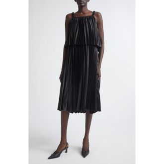 Comme Des Gar&ccedil;ons Pleated Satin Midi Dress in Black at Nordstrom, Size X-Small