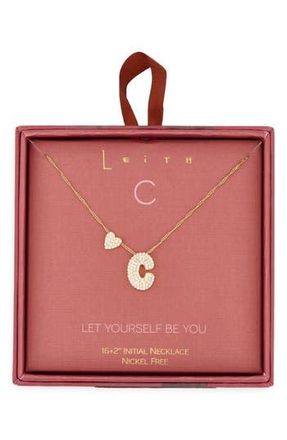 Leith Cubic Zirconia Heart & Bubble Initial Pendant Necklace in C- Clear- Gold at Nordstrom Rack