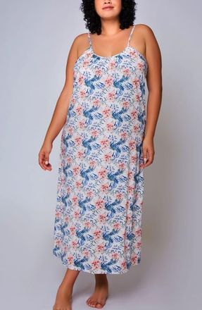 iCollection Tropical Floral Printed Long Nightgown in Cream at Nordstrom, Size 1X