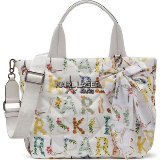 Karl Lagerfeld Voyage Nylon Tote with Bow in White Multi at Nordstrom