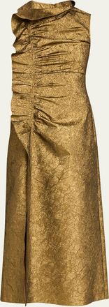 Ulla Johnson Demetria Metallic Sleeveless Ruched Midi Dress
