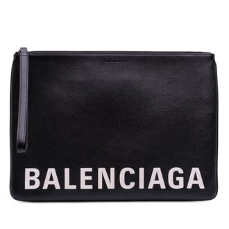Balenciaga Pre-owned Womens Leather Ville Logo Clutch - Black - One Size