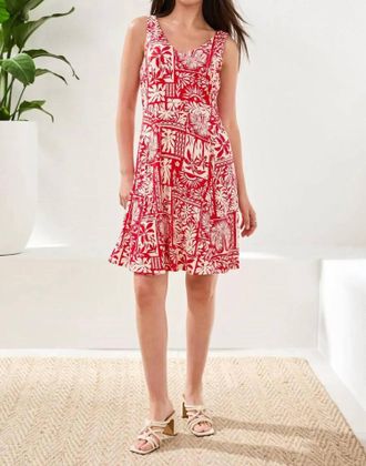 Tribal Sleeveless Print Jersey V-Neck Dress In Sangria
