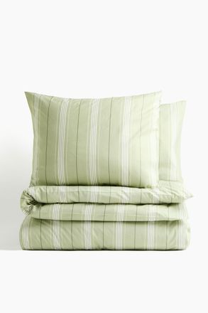 H&M Doppel-/Kingsize-Bettw&auml;sche aus Baumwollperkal - Gr&uuml;n/Gestreift