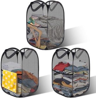 OEM 3 Cestas De Ropa Plegables De 36x36x58 Cm - Cesta De Ropa Desplegable Negra - Cesta De Ropa De Malla Port&aacute;til Para El Ba&ntilde;o Y El Camping