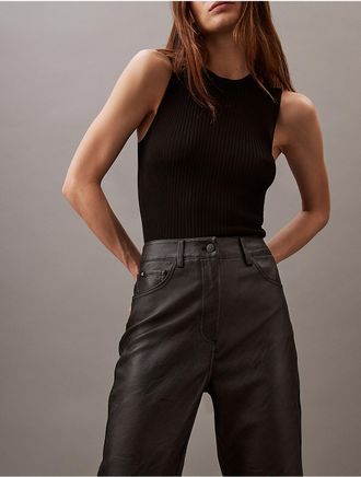 Calvin Klein Jeans Calvin Klein Womens Faux Leather High Rise Pants - Black - XS