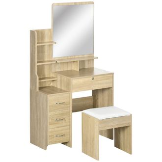 HOMCOM Tocador de maquillaje 80x38x143 cm madera natural