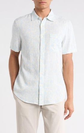 Nordstrom Short Sleeve Linen Blend Button-Up Shirt in Blue Linework Floral at Nordstrom Rack, Size Xx-Large