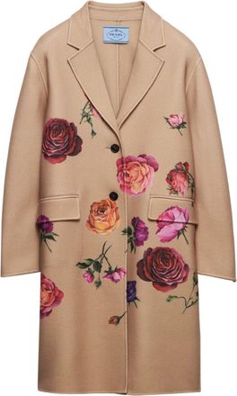 Prada floral-print cashmere coat - women - Cashmere - 38 - Brown