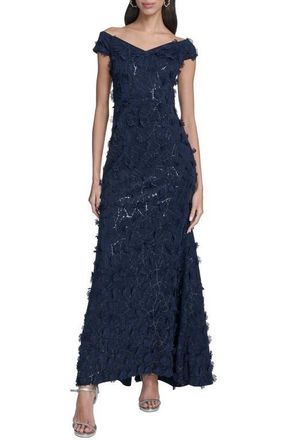 Eliza J Floral Appliqu&eacute; Mermaid Gown in Navy at Nordstrom, Size 14