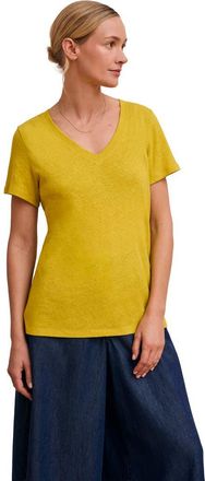 Celtic & Co. Relaxed V-Neck Linen Blend T-Shirt in Golden Olive at Nordstrom, Size 12