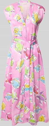 Milano Milano Italy Midikleid mit V-Ausschnitt und Bindeg&uuml;rtel in Pink, Gr&ouml;&szlig;e 36