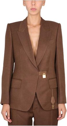Tom Ford Padlock Single-Breasted Blazer - Dames - Blazers - Bruin - S - Leer - Jassen
