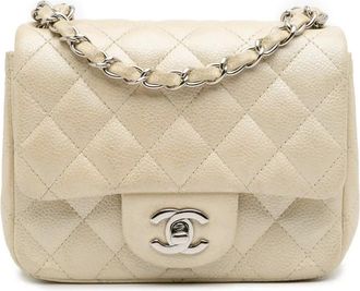 Chanel Borsa a tracolla Mini Square Classic in pelle Caviar con battente 2014-2015 - Oro