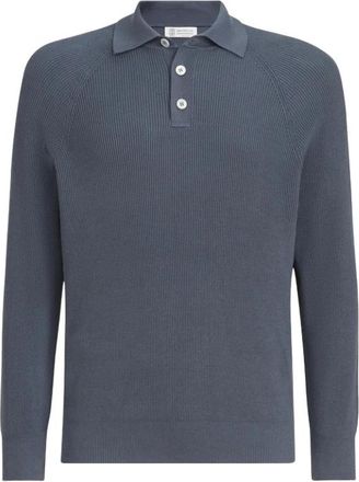 Brunello Cucinelli English Rib Knit Polo - Heren - Polos - Blauw - 2XL - Katoen - Tops