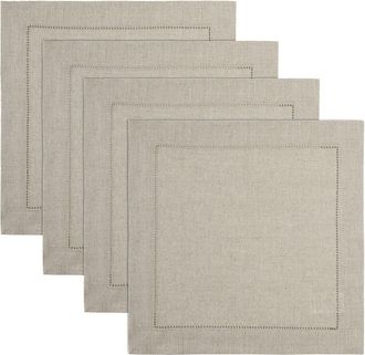 Solino Home Linen Square Placemats Set of 4, 14 x 14 Inch for Dining Table, Holiday and Everyday Table Decor - Classic Hemstitch in Natural at