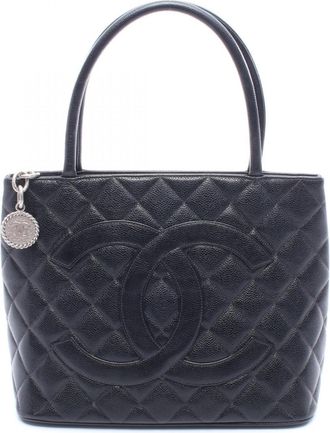 Chanel Black Grained Calfskin Handbag Tote Bag (Pre-Owned)