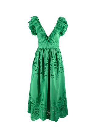 Zuhair Murad Green Taffeta and English Lace Midi Dress Size XS