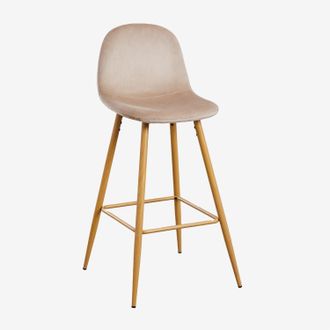 Sklum Sklum - Pack De 2 Taburetes Altos En Terciopelo Glamm Marr&oacute;n Trigo Madera Natural