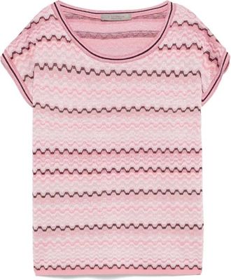 D.exterior Roze Jacquard Top met Korte Mouwen - Dames - T-shirts - Roze - L - Katoen - Tops