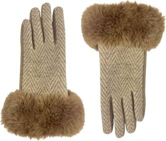 MARCUS ADLER Chevron Gloves with Faux Fur Trim in Camel at Nordstrom Rack