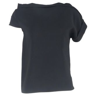 Roland Mouret Boat Neck Asymmetric Blouse in Black Polyester