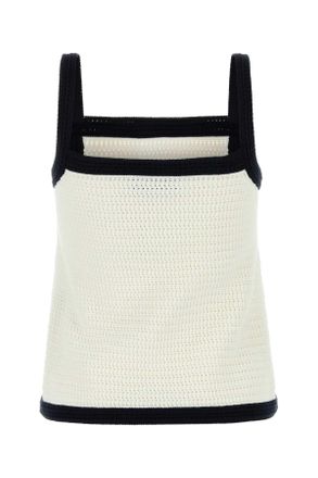 Gucci Womens White Stretch Crochet Tank Top Whitenavy Maglie