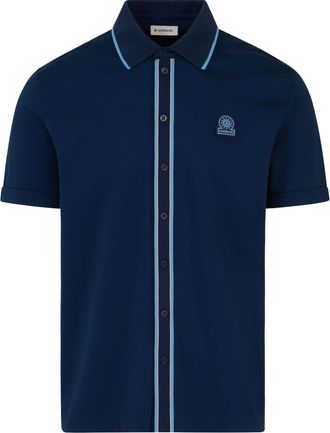 Sandbanks Mens CONTRAST TIPPED PLACKET POLO NAVY Cotton - Size X-Large