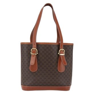 Celine Vintage Macadam Canvas And Leather Brown Canvas Handbag (Pre-Owned)