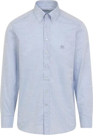 Etro Roma Logo Shirt - Heren - Casual Overhemden - Blauw - 2XL - Katoen - Overhemden