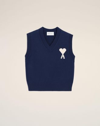 Ami Blue Wool And Cotton Sleeveless Ami De Coeur Sweater Blue - XXL - Unisex