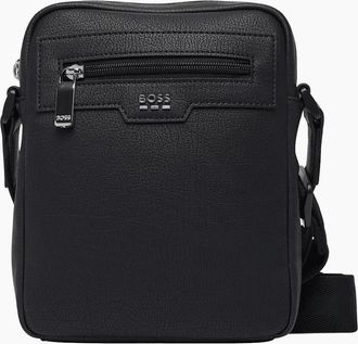 HUGO BOSS Mens Lewis Zip Grained Leather Black Crossbody Bag - Size: ONE size