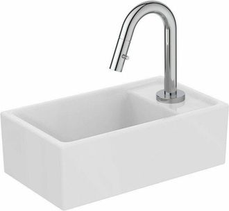 Ideal Paquete De Lavabo Eurovit + / Estante Stream A La Derecha, Blanco Y Cromado Con Grifo De Columna Standard