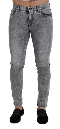 Dolce & Gabbana Mens Gray Slim Fit Wash Stretch Cotton Denim Jeans Clothing