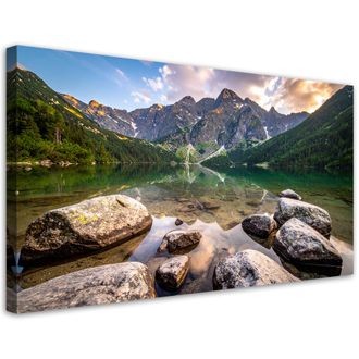 Feeby Cuadro Sobre Lienzo, Paisaje Lago Monta&ntilde;as Naturaleza, 120x60