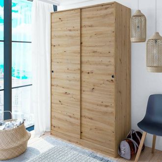 Dmora Dmora - Armario Waterbury, Armario De Dormitorio Con 2 Puertas Correderas, Unidad Con 4 Estantes Y Barra Para Ropa, 120x50h200 Cm, Roble Nudos, Con Em
