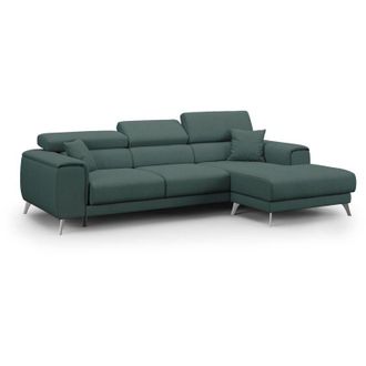 Divani.Store Fusion Sof&aacute; Esquinero Con Asientos Desmontables En Tela Suave Antimanchas 260 Cm Izquierdo Verde