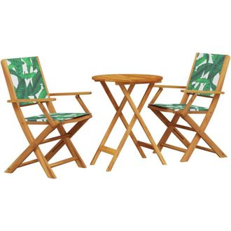 vidaXL Juego De Bistro De 3 Piezas Tela Madera Maciza Estampado Hojas Vidaxl