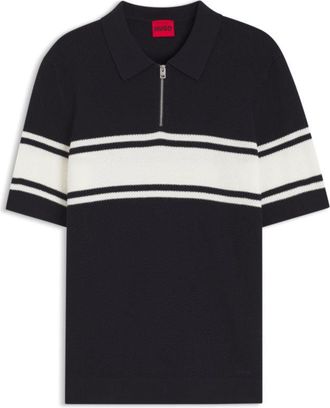 HUGO BOSS Zipper neck knit polo with block stripes