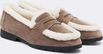 Veronica Beard Shearling-lined suede penny loafers