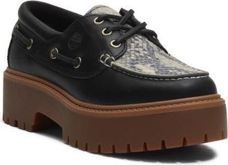 Timberland Stone Street Platform Boat Shoe in Snake Print Suede at Nordstrom, Size 6.5