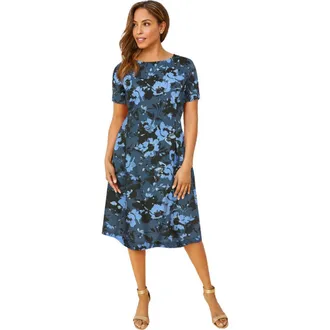 Jessica London Crepe Fit And Flare Dress in Blue Floral at Nordstrom, Size 20