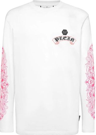 Philipp Plein Long Sleeve T-Shirt Chrome Crest - Heren - Longsleeves - Wit - L - Katoen - Tops