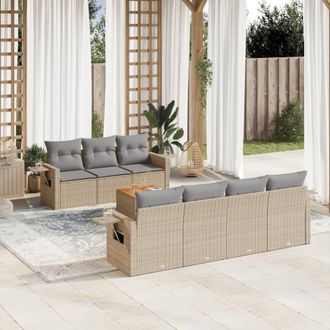 vidaXL Juego De Sof&aacute;s Jard&iacute;n Con Cojines Beige Mezcla 8 Pzas Rat&aacute;n Pe Vidaxl