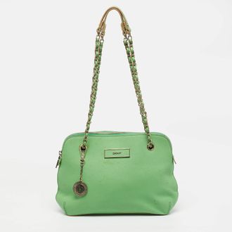 DKNY Dkny Dome Chain Light Green Leather Shoulder Bag
