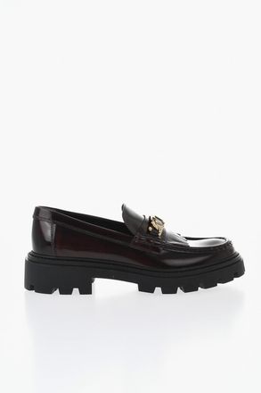 Tod's Leather Kiltie Loafers With Gold Metal Detail Tods
